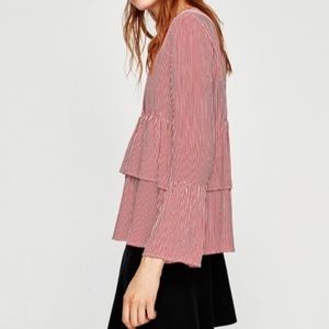 Red and white Ruffle Zara top